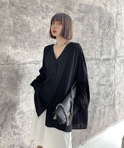 V-Neck Relaxed Satin Blouse