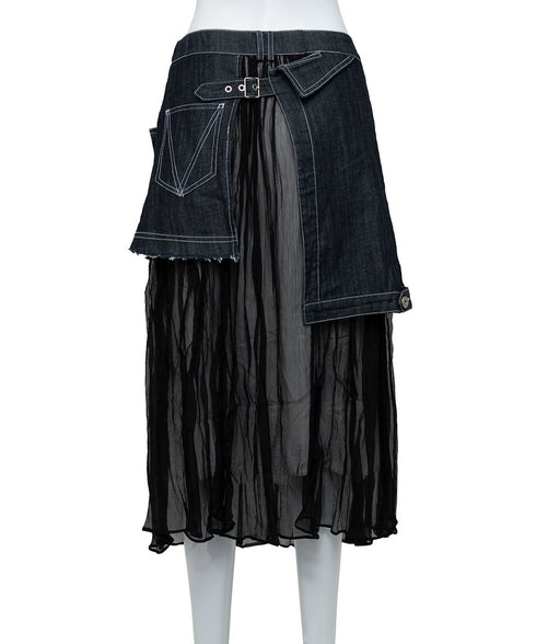 Hem Tulle Denim Skirt