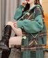 Plaid Patchwork Knit Hooded Jacket