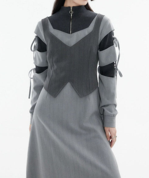 Layered Zip Collar Dress
