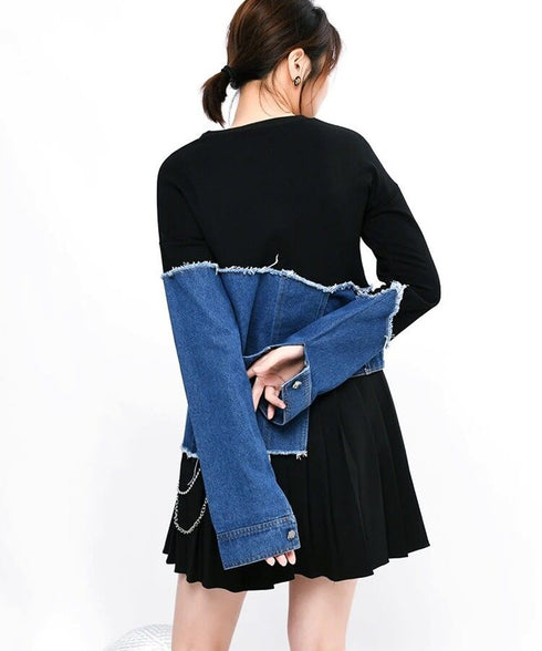 Denim Switching Sweatshirt