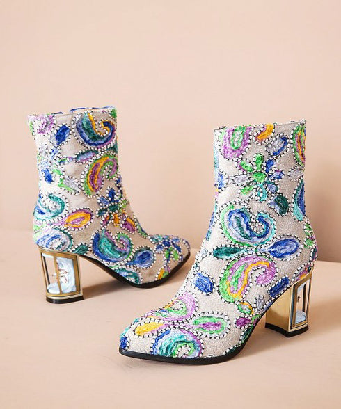 Beads Flower Short Boots
