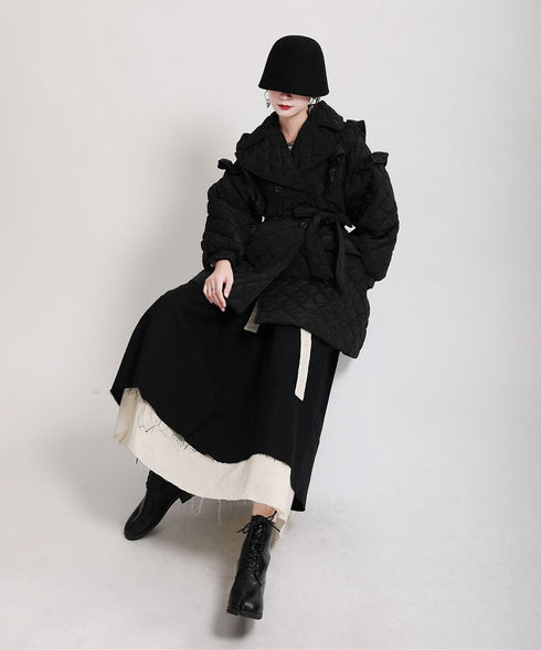 Ruffled Quilted Belted Coat