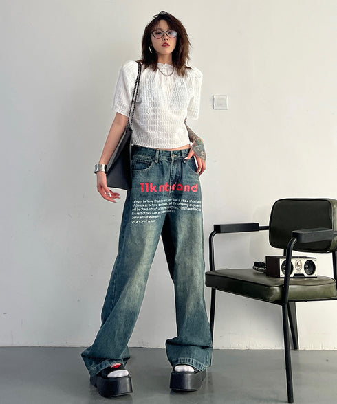 Puff Sleeve Ripple-fabric Top