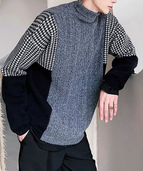 Block Check Turtleneck Knit
