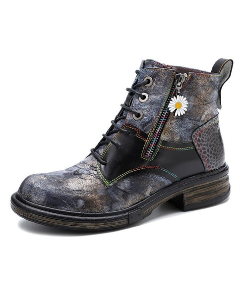 Vintage Patchwork Daisy Combat Boots