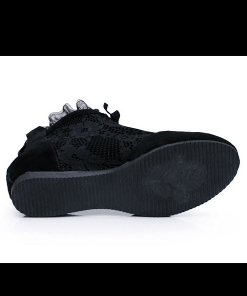 Lace Mesh Ribbon Flat Boots