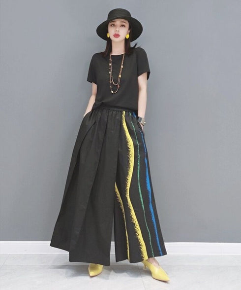 Wave Line Printed Wide Pants