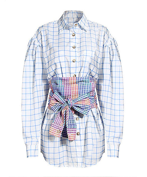 Plaid Obi Belted Check Shirt
