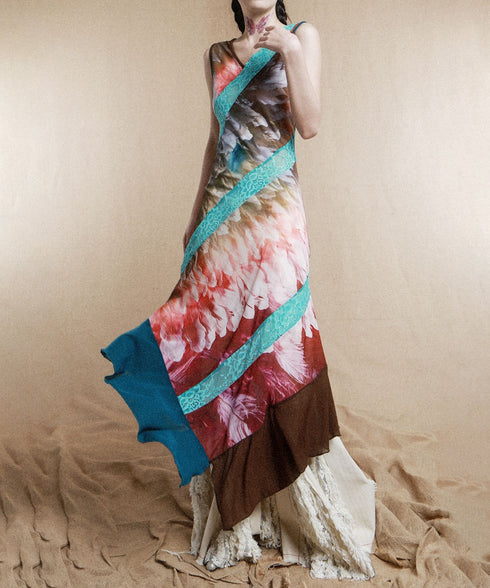 Feather Print Blocking Dress