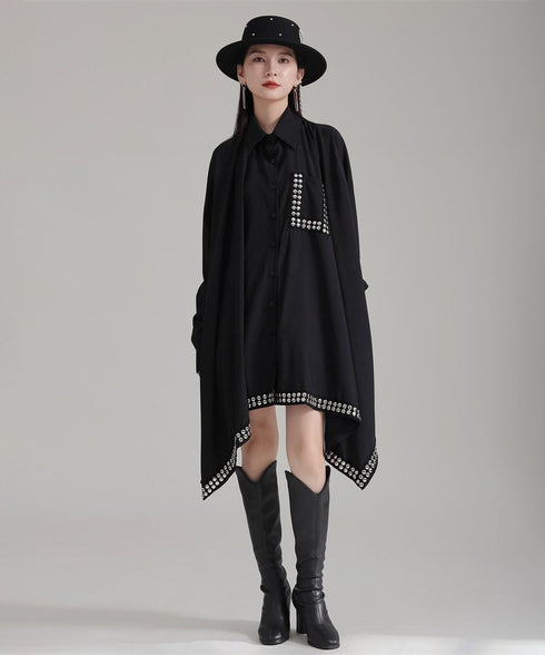 Studded Asymmetric Hem Shirt Dress