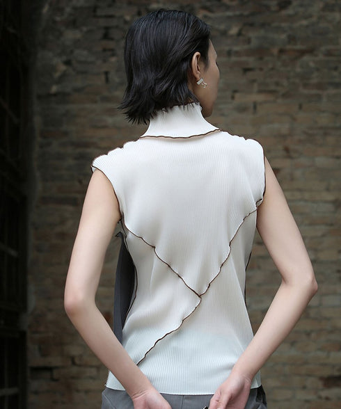 Stand Collar Pleated Top