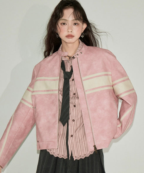 Color Block Faux Leather Jacket