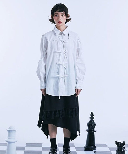 Ribbon Tie Puff Sleeve Blouse