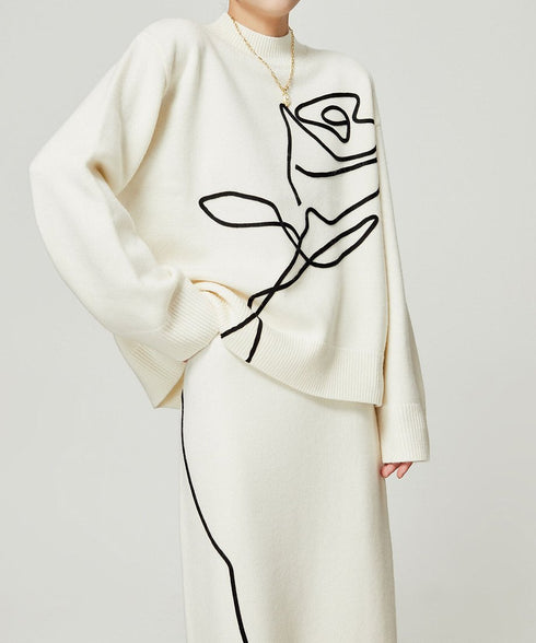 Line Drawing Sweater & Skirt Co-ord