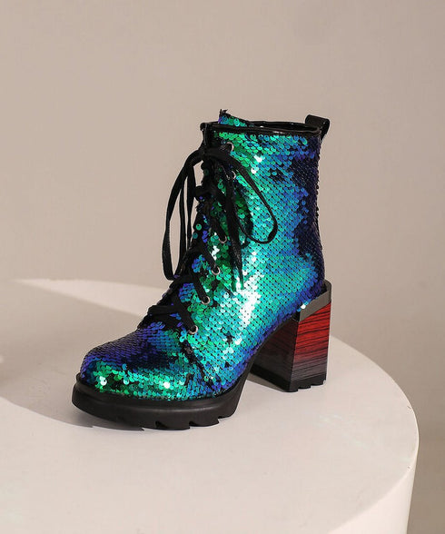 Holographic Sequin Chunky Boots