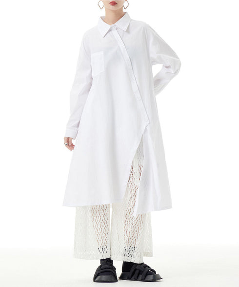 Diagonal Button Long Blouse