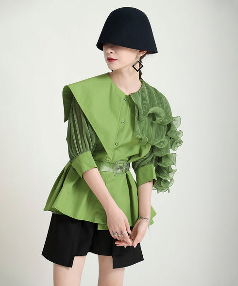 Ruffle Pleated Short Blouse