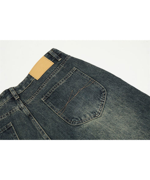 English Letter Print Denim Pants