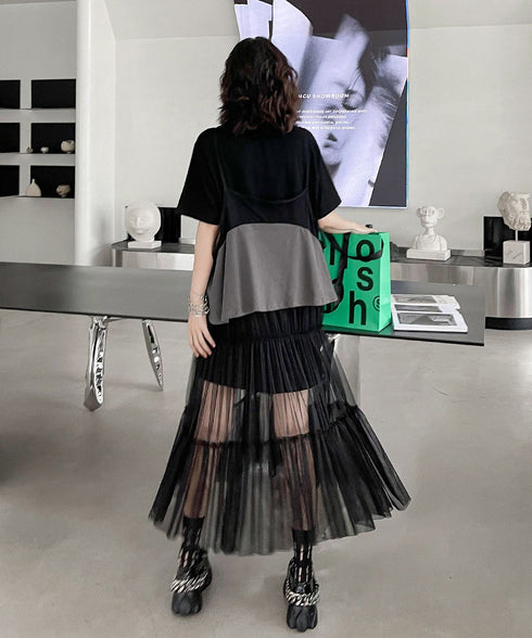 Loose T-shirts & Mesh Dress Co-ord