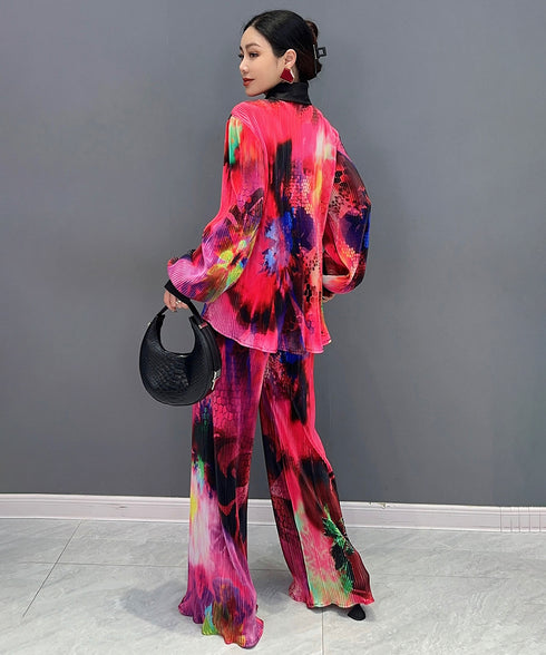 Pleated Blouse & Pants Co-ord