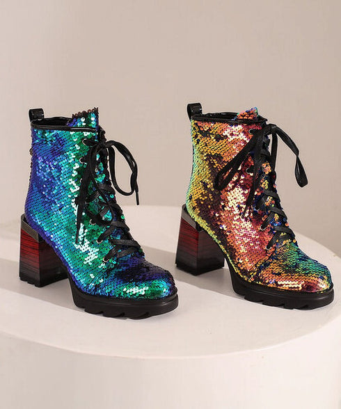 Holographic Sequin Chunky Boots