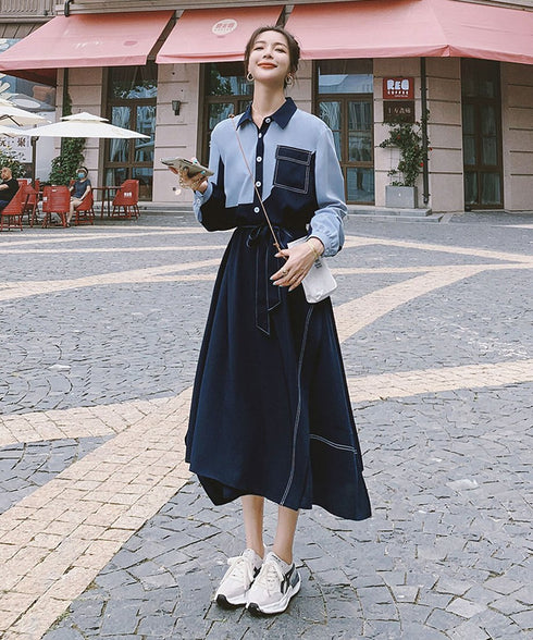 Two-Tone Pocket Shirt Dress