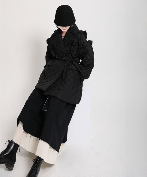 Ruffled Quilted Belted Coat