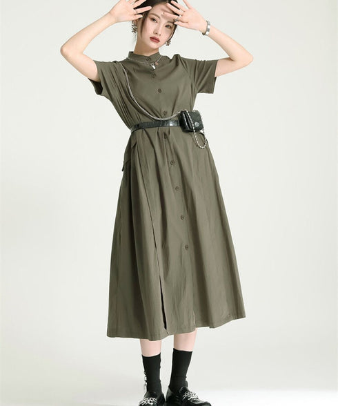 Asymmetric Button Minimal Dress
