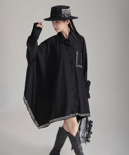 Studded Asymmetric Hem Shirt Dress