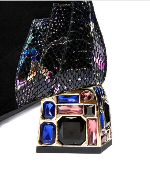 Jewel Heel Metallic Knee Boots