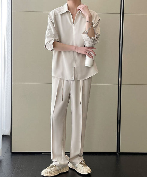 Zipper Sleeve Relaxed Set