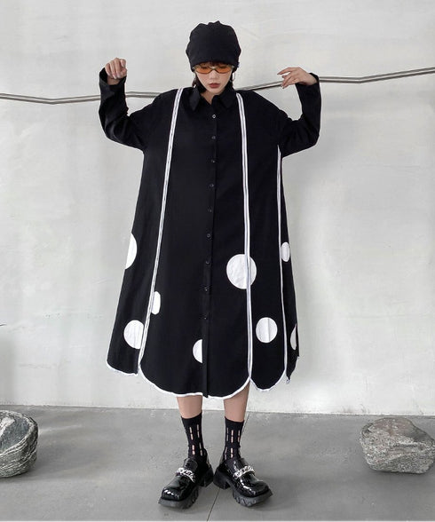 Scallop Dot Graphic Shirt Dress