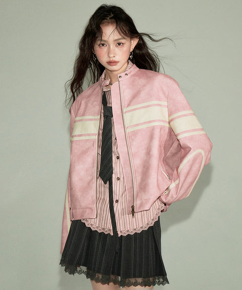 Color Block Faux Leather Jacket