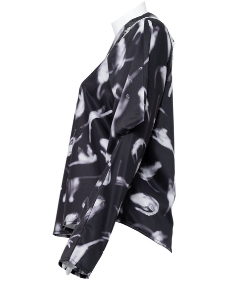 Feather Print Lace Collar Blouse