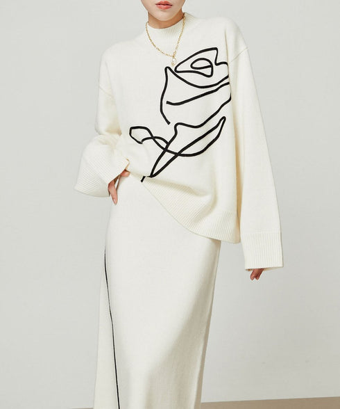 Line Drawing Sweater & Skirt Co-ord