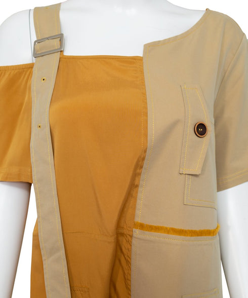 Dual Tone Asymmetric Strap Dress