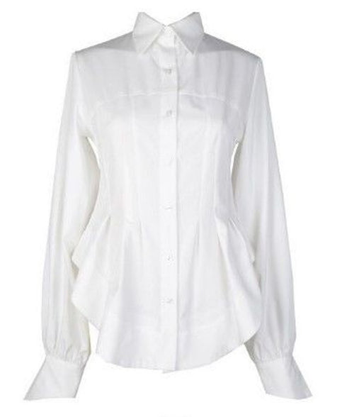 white pleated loose blouse