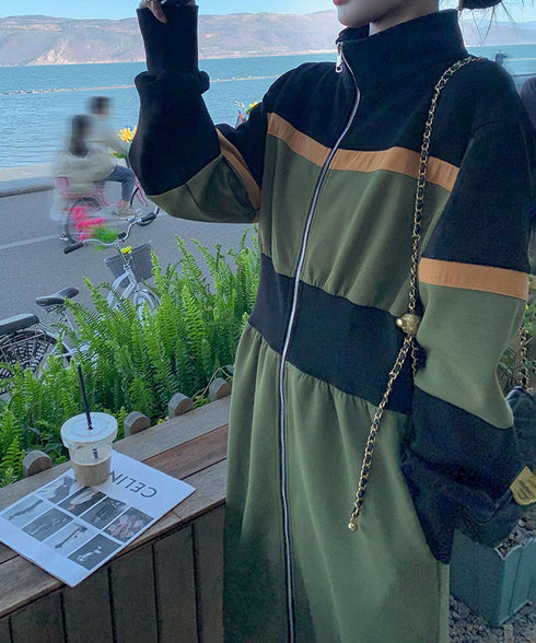 Color Block Zip-Up Long Dress