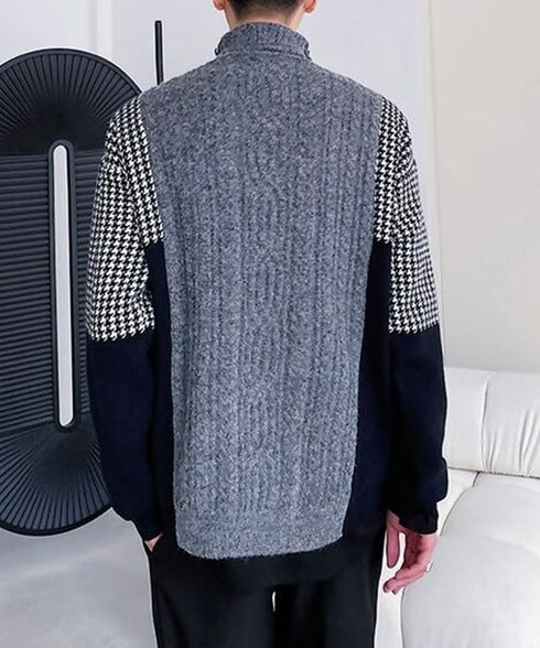 Block Check Turtleneck Knit