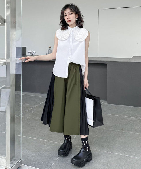 Side Pleat Wide Pants