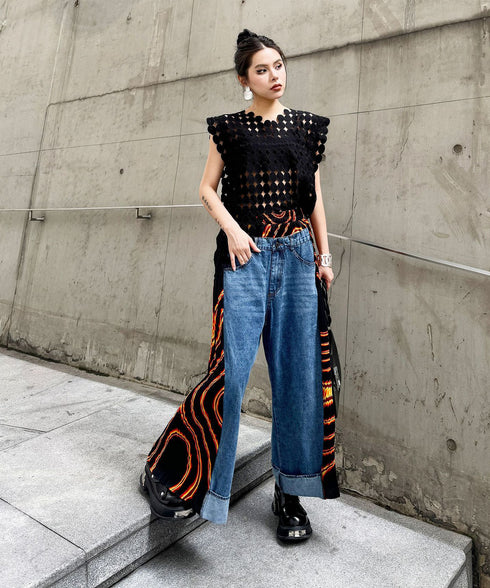 Side Pleated Denim Pants