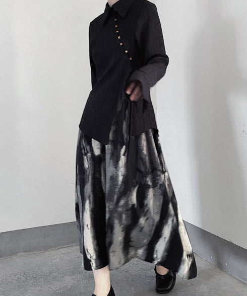 Diagonal Button Front Cut Blouse