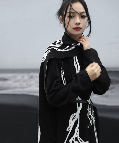 Line Art Embroidery Long Dress