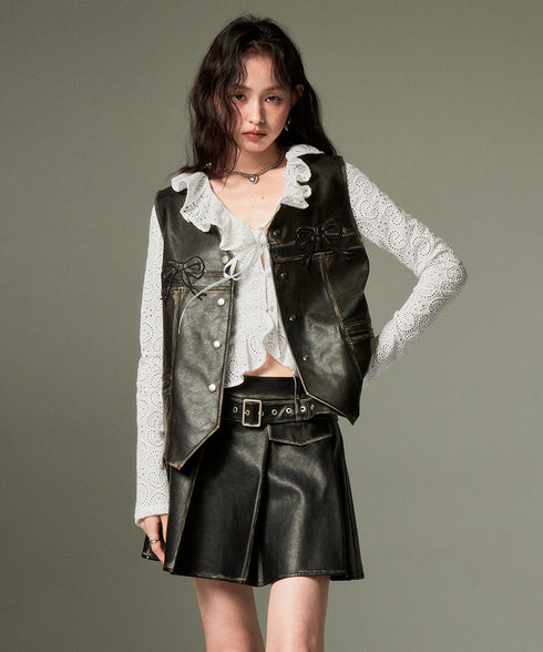 Box Pleat Faux Leather Skirt