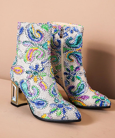 Beads Flower Short Boots