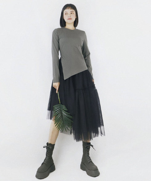 Layered Tulle Asymmetry Skirt