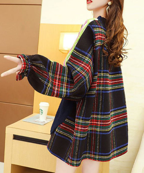 Back Plaid Cable Sweater