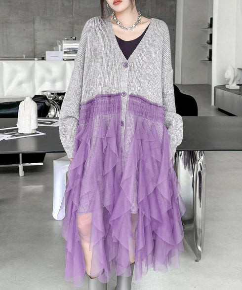 Ruffle Tulle Long Cardigan