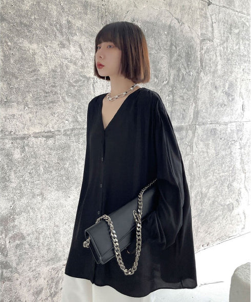 V-Neck Relaxed Satin Blouse